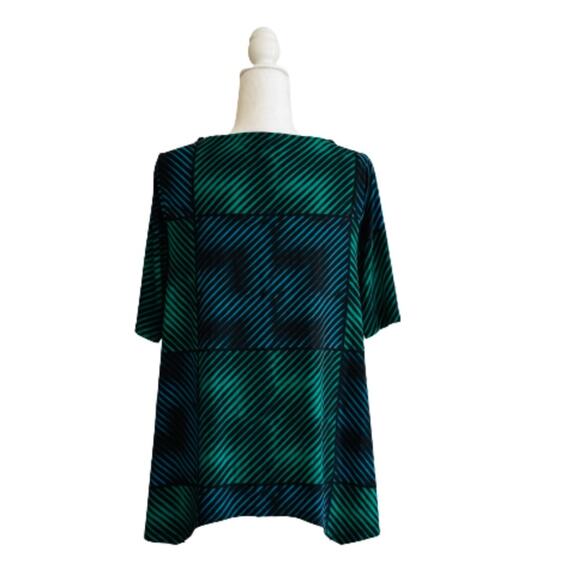 Dana Buchman Tunic Top Green Blue Black Geo Print Scoop Neck Short Sleeve Medium - Picture 5 of 12